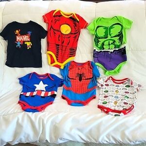 Marvel 18 Months Short Sleeve "body suit" &  Graphic 18-24 M T-Shirt, Lot of 6